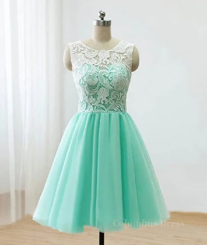 Pretty Round-Neck Lace Tulle Short Green Corset Prom Dresses, Lace Corset Homecoming Dresses outfit