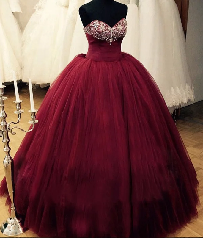 Puffy Burgundy Qinceanera Beaded Top Corest Lace-Up Back Floor Length Princess Vestidos De Debutante Corset Prom Dresses outfit