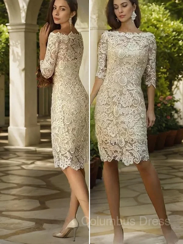 Sheath/Column Off-the-Shoulder Knee-Length Lace Mother of the Bride Dresses With Appliques Lace outfit