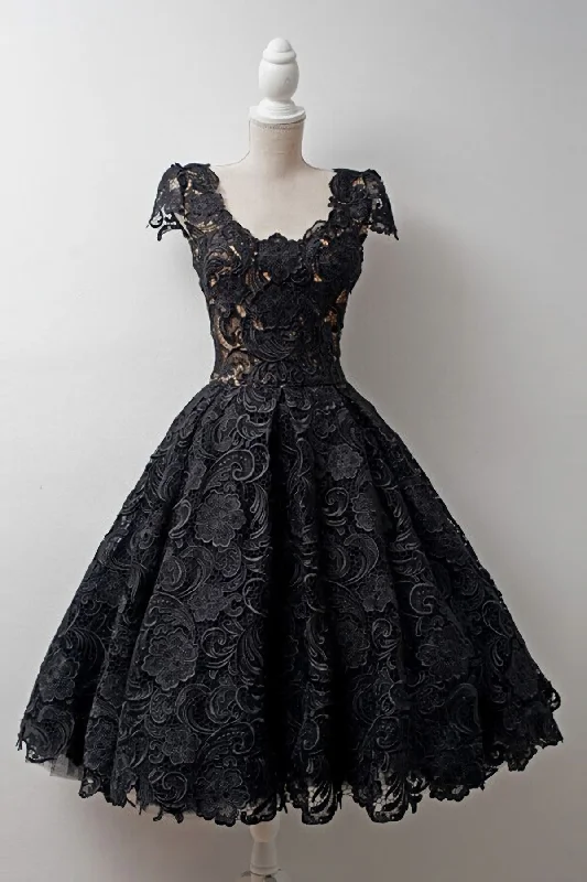 Short Timeless Scoop Knee-Length Cap Sleeves Black Lace Corset Homecoming Dresses outfit