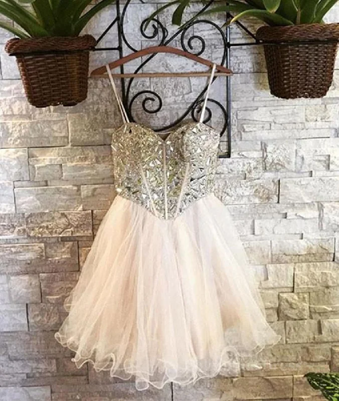 Sweetheart Neck Spaghetti Straps Tulle Champagne Corset Homecoming Dresses, Champagne Short Corset Prom Dresses, Graduation Dresses, Evening Dresses outfit