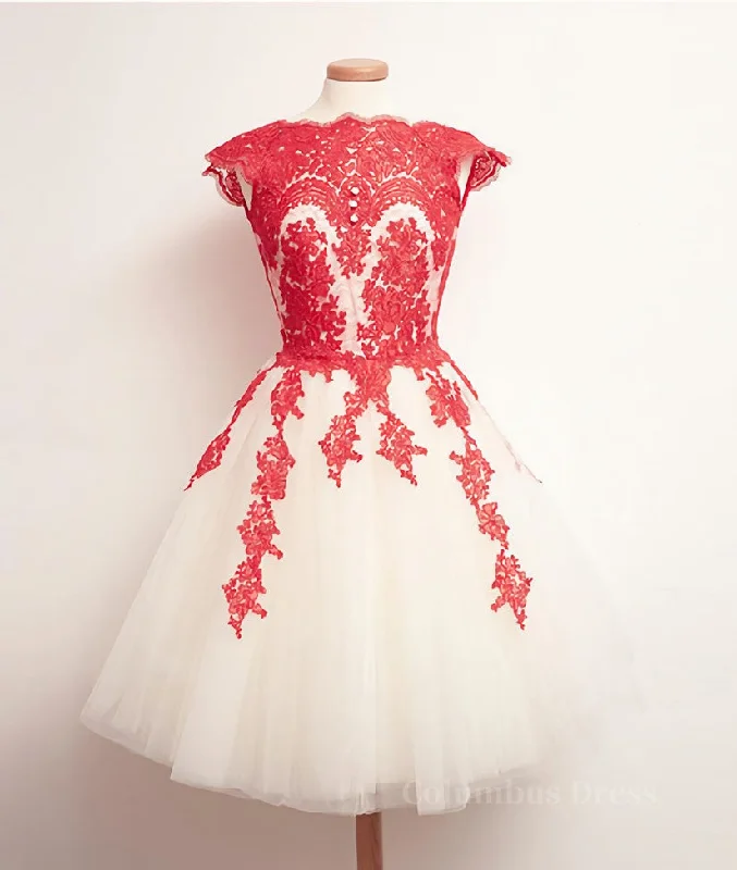 White Tulle Short Red Lace Corset Prom Dresses, Short Red Lace Corset Homecoming Dresses outfit