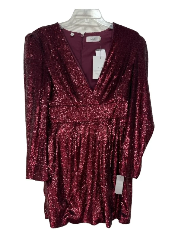 A.L.C. Size 8 Burgundy Red Nylon Sequined Shoulder Pads Back Zip Dress