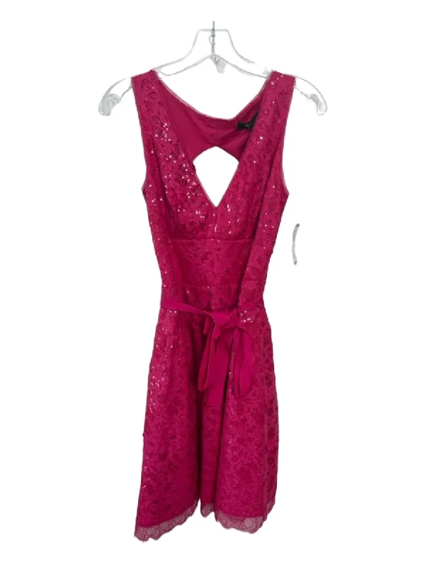 BCBG Maxazria Size 4 Hot pink Cotton All Over Sequins V Neck Sleeveless Dress