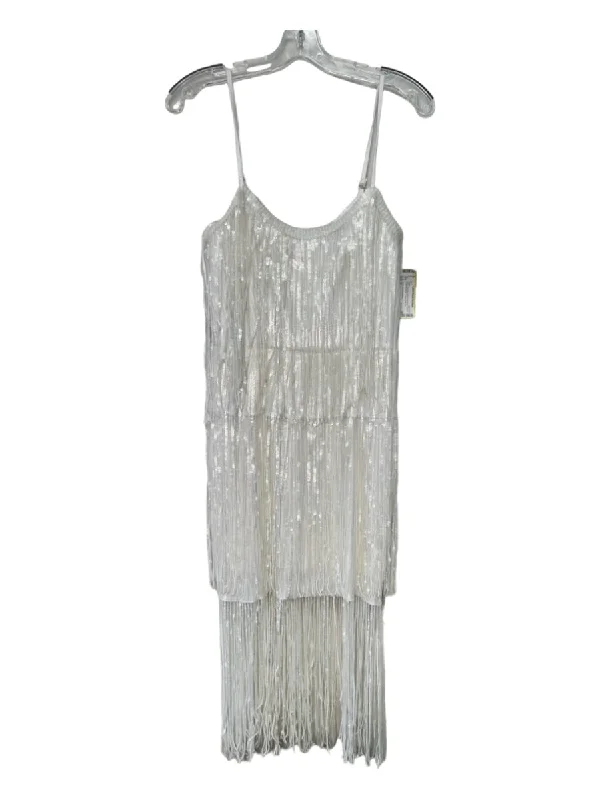 Dress the Population Size S White Polyester Blend All Over Sequins Fringe Dress