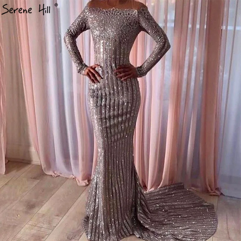 Long Sleeves Fashion Evening Dresses Mermaid Sequined Beading LA6354