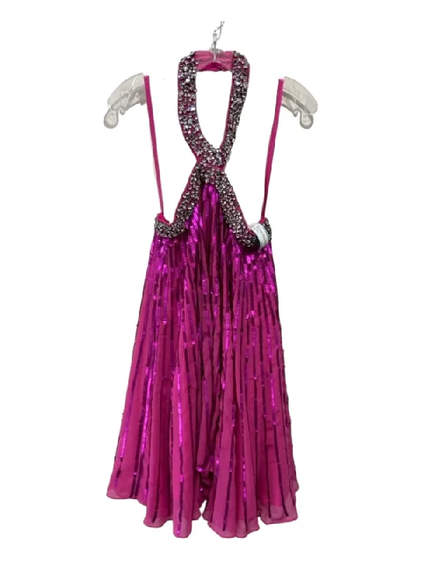 Mac Duggal Size 0 Magenta Polyester Sequins Faux Diamond Halter Dress