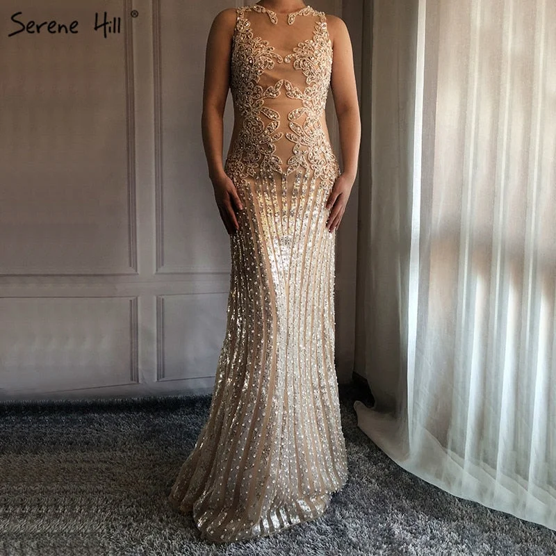 Sleeveless Beading Sequined Evening Dresses Mermaid Slim Evening Gowns LA6480