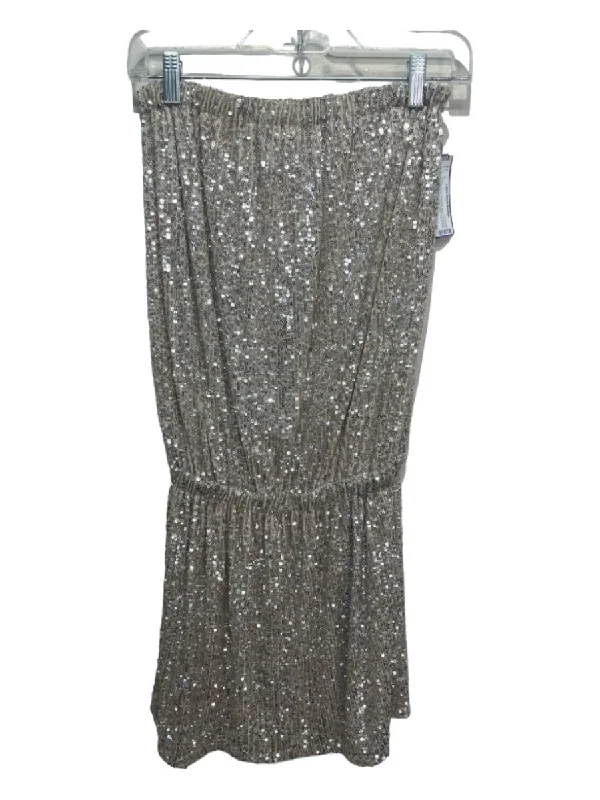 Sofia Size S Beige & Silver Polyester Blend Strapless All Over Sequins Dress