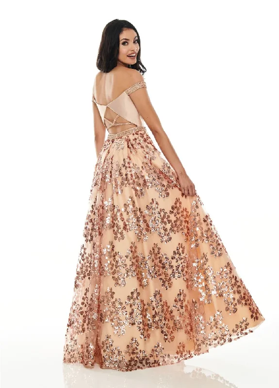 Rachel Allan 7046 Rose Gold Sequin A-Line Dress