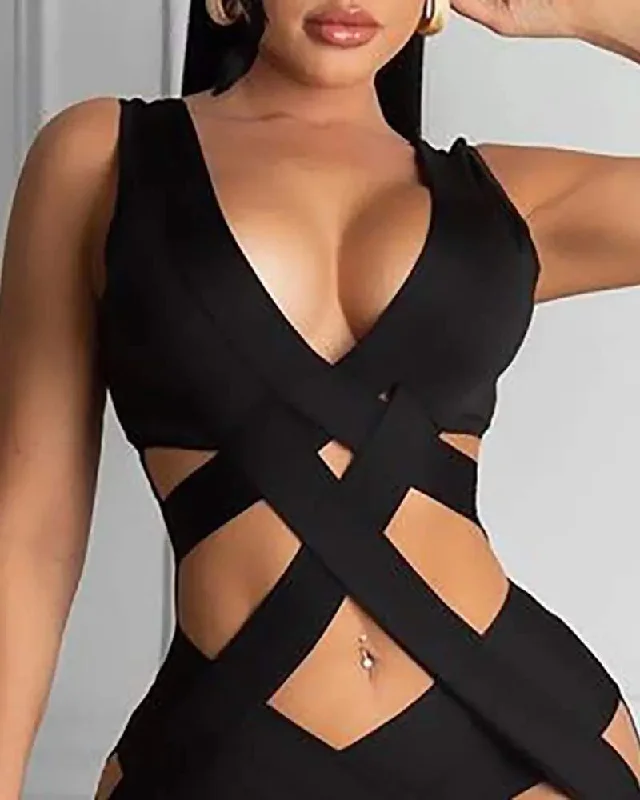 BANDAGE CUTOUT SLEEVELESS BODYCON DRESS