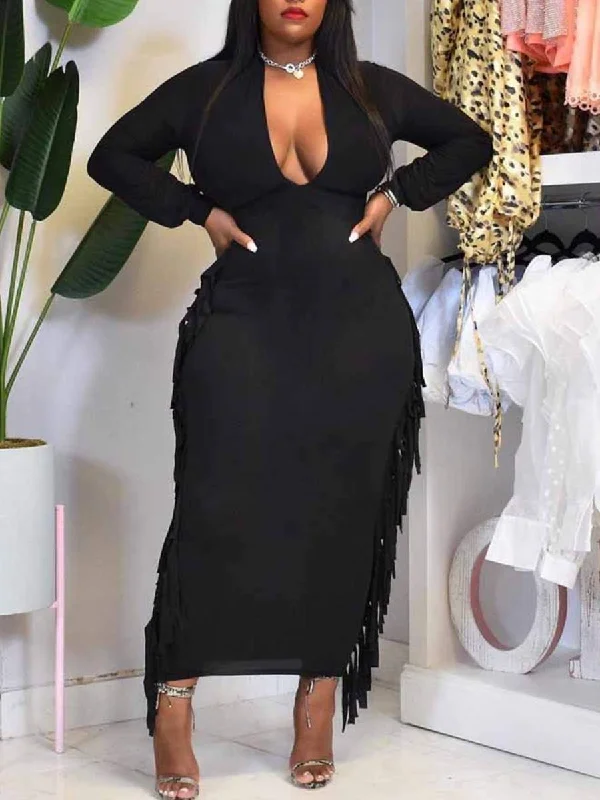 SXY PLUS SIZE TASSEL DESIGN BODYCON DRESS