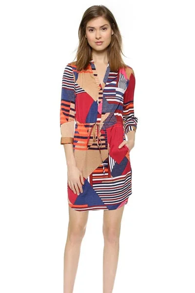 Abstract Print Sleeve Shirt Dress