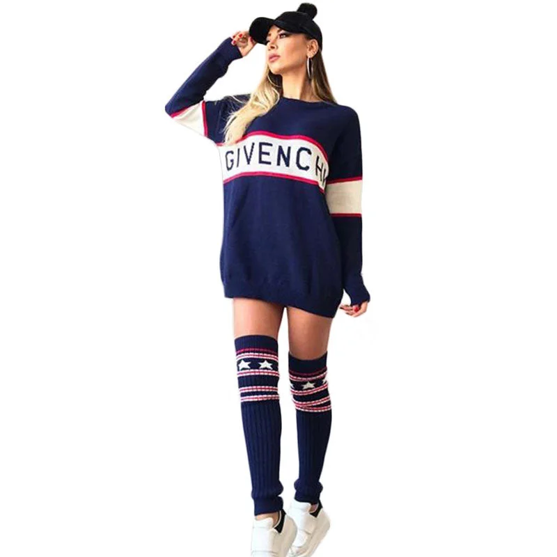 Contrast Color Letter Print Casual Sweatshirt Dress #Sweatshirt