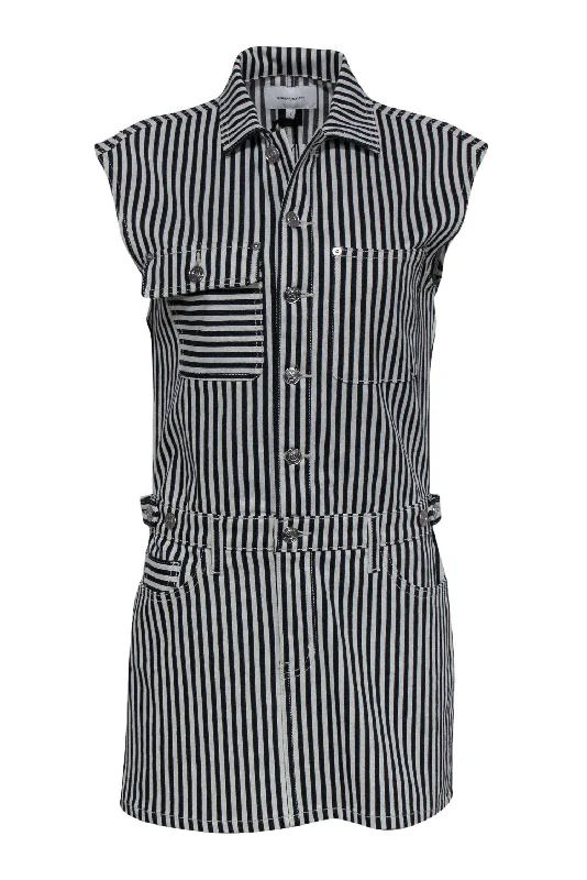 Current/Elliott - Navy & White Striped Sleeveless Button-Up Shirt Dress Sz S