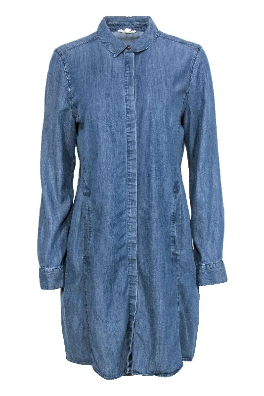 Eileen Fisher - Medium Wash Chambray Button-Up Shirt Dress Sz M