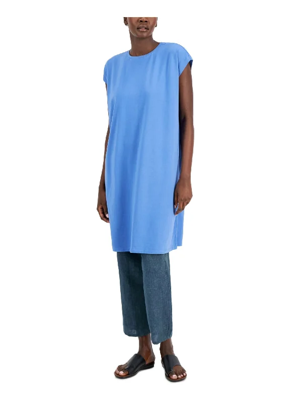 EILEEN FISHER Womens Blue Cap Sleeve Crew Neck Above The Knee T-Shirt Dress