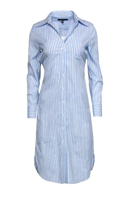 Judith & Charles - Blue & White Striped Cotton Shirt Dress Sz 0