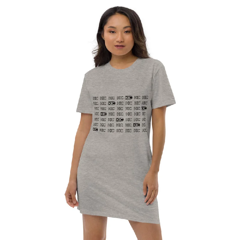 KIC Organic Cotton T-Shirt Dress in Grey or White with Echo Print