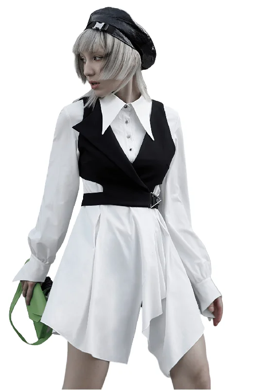 Punk Rave Gothic White Swallowtail Shirt Dress