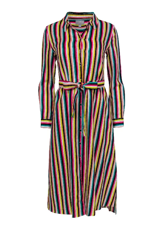 Pure Collection - Multicolored Bright Striped Linen Shirt Dress Sz 4