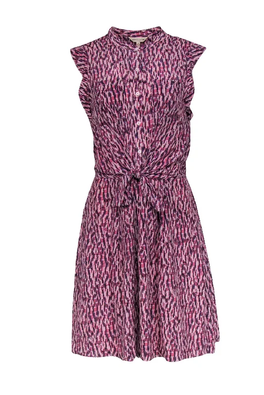 Rebecca Taylor - Pink & Purple Abstract Printed Shirt Dress Sz 8