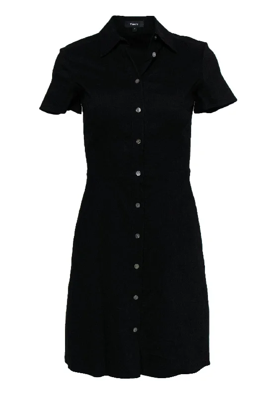 Theory - Black Linen Blend Button-Front Shirt Dress Sz 2