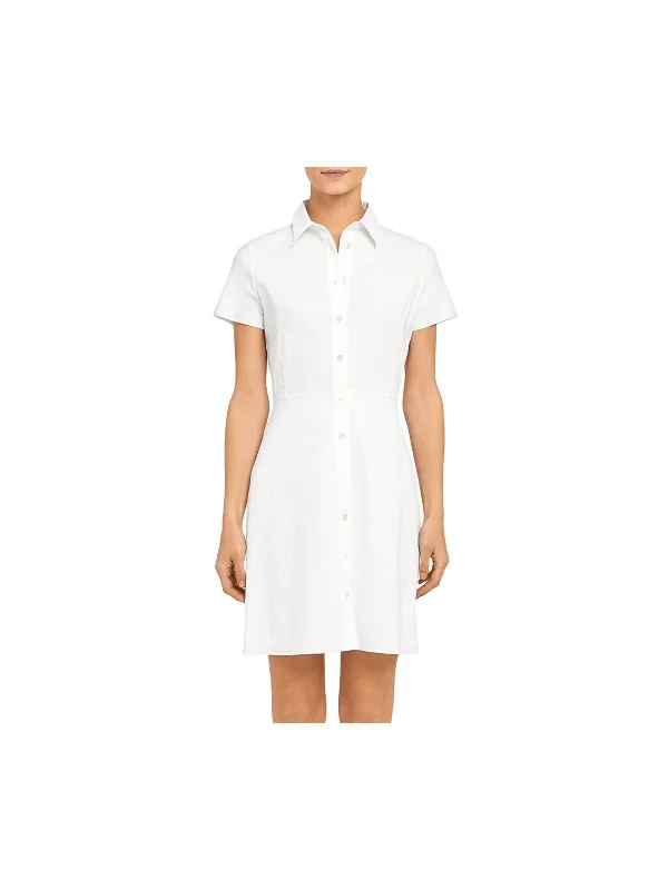 THEORY Womens Fitted Short Sleeve Collared Short Shirt Dress