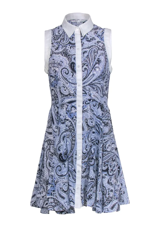 Trina Turk - Blue Paisley Silky Collared Shirt Dress Sz 4