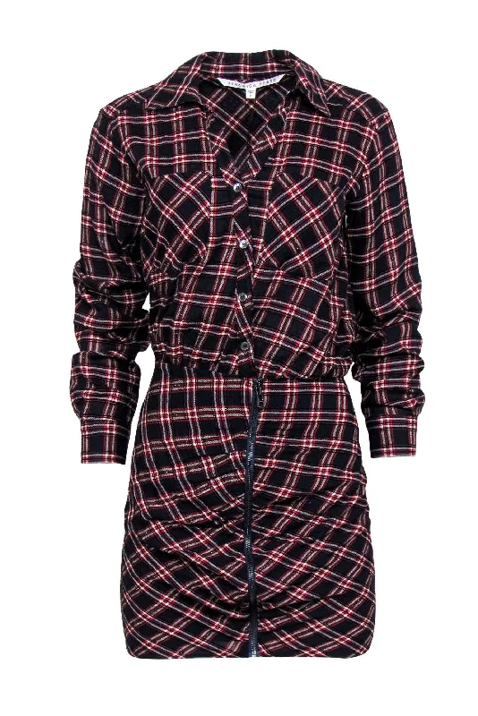 Veronica Beard - Navy & Red Plaid "Karen" Shirt Dress w/ Metallic Threading Sz 2