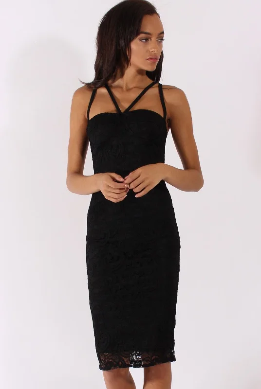 Black Lace Harness Midi Dress - Elspeth